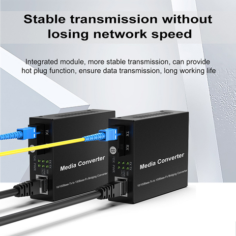 1 Pair Optical Fiber Media Converter 10/100M Singlemode Simplex Fiber Transceiver Single Fiber Converter 1310/1550nm 20km SC ► Photo 1/5