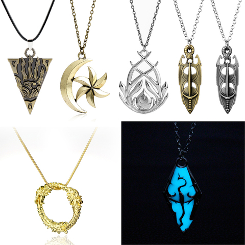 Games The Elder Scrolls Skyrim Dragon Necklace Dinosaur Vintage Triangle Morrowind Amulet Charm Pendant Necklace For Men Women ► Photo 1/6