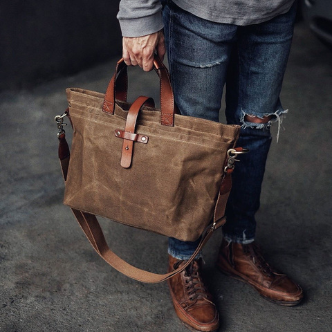 Oil Wax Cloth Canvas Tote transverse Solid Color Vintage Shoulder/Crossbody Bag Men's and Women's Handbags Folds tuo te bao ► Photo 1/6