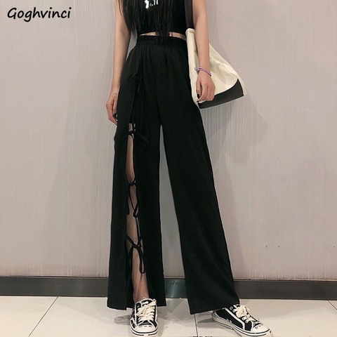 Casual Pants Women Wide Leg Loose Drape Lace Up Designed Mopping Leisure Slit Streetwear Female Autumn Korean Style Casual Chic ► Photo 1/6