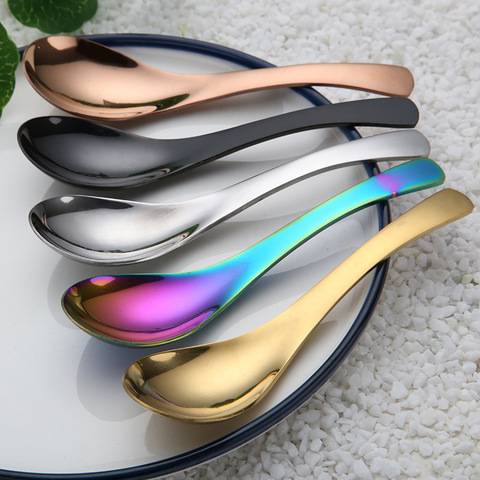 Round Head Spoon Rainbow Gold Stainless Steel Spoon Chinese Soup Spoon Cooking Meal Food Spoon Dinnerware ► Photo 1/5