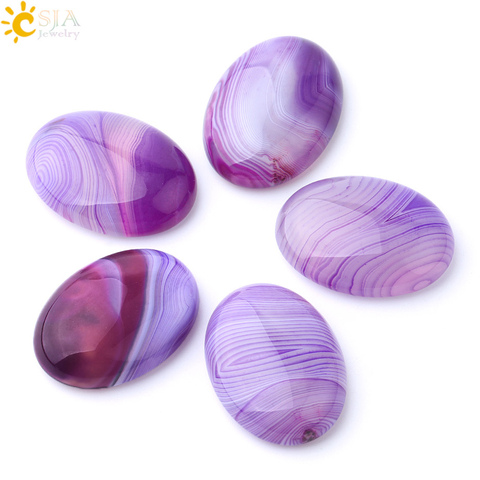 CSJA Natural Loose Bead Purple Striped Agates Cabochons No Hole Stone for Making Ring Pendant Earrings DIY Handmade Jewelry F787 ► Photo 1/6