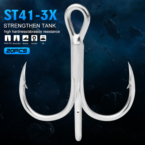 2022 New ST41-3X 20pcs/lot White Color Treble Hook High Strength Hooks 2#-4#-6#-8#-10# High-Carbon Steel Saltwater Fishing Hook ► Photo 1/5
