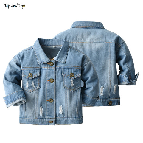Top and Top Spring Autumn Kids Casual Jacket Girls Ripped Holes Jeans Coats Little Boys Girls Denim Outerwear Costume 12M-6Y ► Photo 1/6