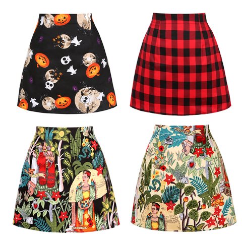 2022 Ladies Mini Skirts Womens faldas mujer moda 2022 Black Floral Print Plaid Summer Cotton Short Sexy A Line Skirts SS0008 ► Photo 1/6