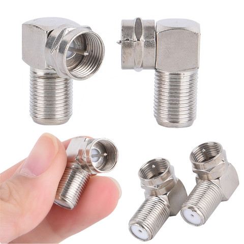 2pcs Silver Steel 90 Degree TV Aerial Antenna Plug Connector Right Angle Adapter Plug To Socket Coax Cable F-Type Male to Female ► Photo 1/6