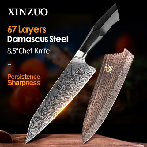XINZUO 8.5'' inches Chef Kitchen Knives Damascus Steel Vegetable Meat Knife with G10 + Mosaic Brass Rivet Handle Cooking Knife ► Photo 1/6