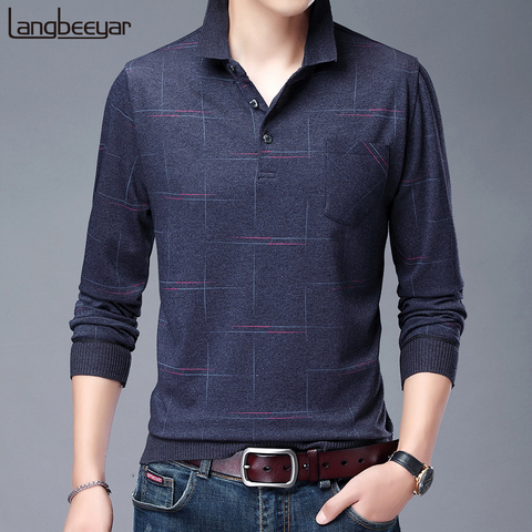 2022 New Fashion Designer Brand Turn Down Collar Man Polo Shirt Men Casual Plaid Spandex Long Sleeve Tops Fall Men Clothing ► Photo 1/6