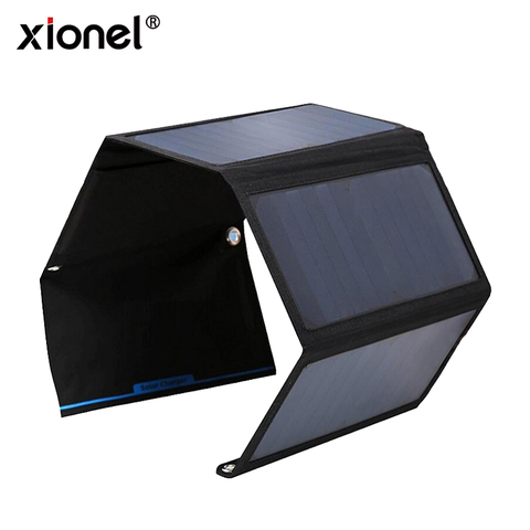 Xionel 28W Foldable Portable Solar Phone Charger with SunPower Solar Panel Dual USB Ports Solar Charger for Mobile Phone ► Photo 1/6