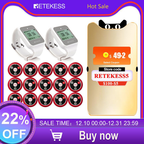 RETEKESS Hookah Restaurant Pager Wireless Waiter Calling System 2 TD108 Watch Receiver+15 T117 Call Button for Customer Service ► Photo 1/6