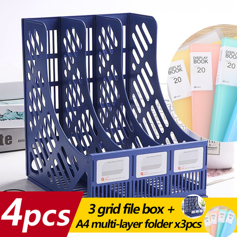 4pcs Thickened Folder Storage Box Document Holder Vertical Bookshelf Book Stand Desktop File Box Basket A4 Multilayer Stationery ► Photo 1/6