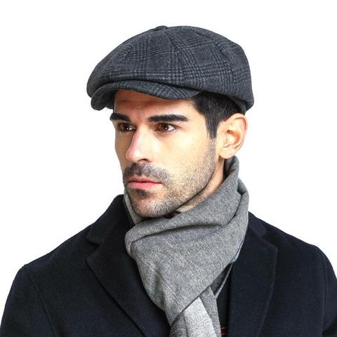 Male Plus Size Ivy Hat Big Head Man Felt Newsboy Cap Dad Leisure Beret Caps Winter Wool Flat Octagon Caps 55-59cm 60-62cm ► Photo 1/6