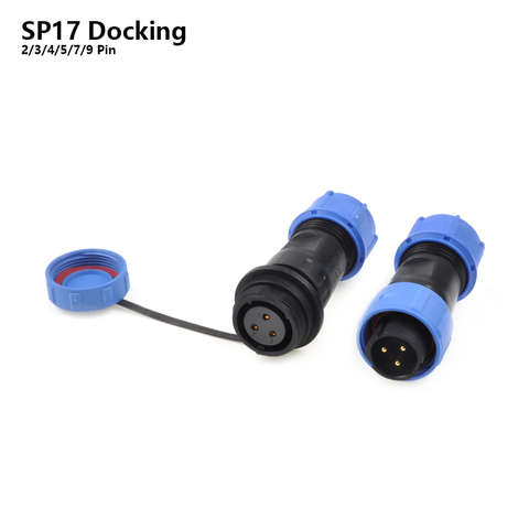 SP17 IP68 Docking Type Waterproof connector 2/3/4/5/7/9 Pin power Electric Butt Plug socket cable connectors ► Photo 1/6