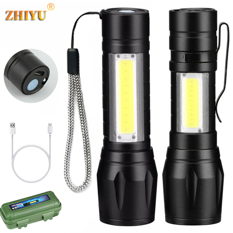 Portable XPE COB LED 3 Modes Mini USB Rechargeable Flashlight Torch Zoom Lamp ld