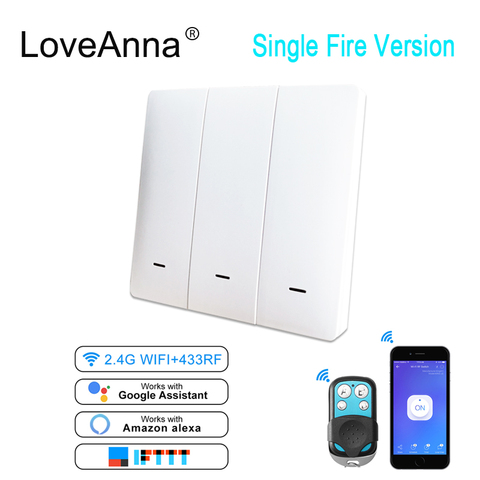 eWelink UK 1/2/3 Gang Wifi Smart Single Fire Wire Wall Light Switch RF433 Remote Control No Neutral Line Switch App Control ► Photo 1/6