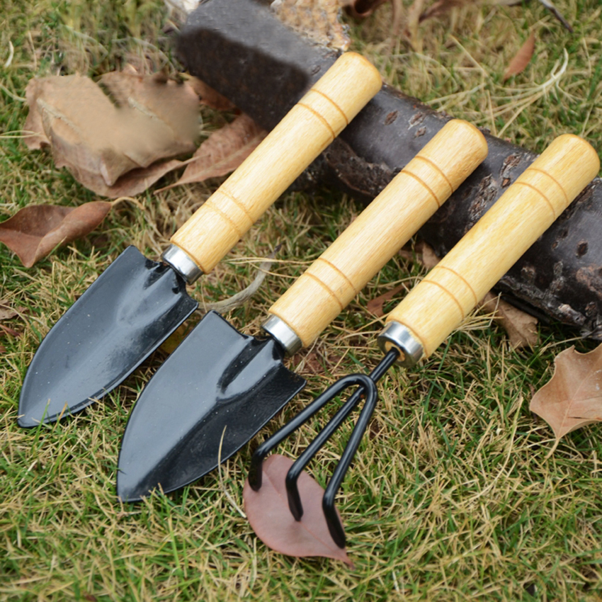 3 PCS Hand Garden Tools Set Small Spade Shovel Rake Heavy Duty Gardening Kits 