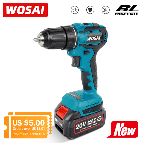 WOSAI 20V Brushless Electric Drill 21+1 Torque 50NM Cordless Screwdriver 4.0Ah Li-ion Battery Electric Power Screwdriver Drill ► Photo 1/6