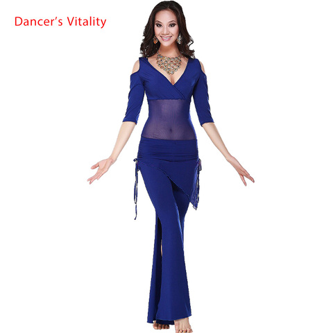 HOT SALE! milk silk and mesh belly dance suit top,wait hip scarf and trousers 3pcs belly dance set 5 colors M L XL ► Photo 1/6