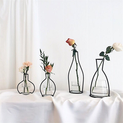 Photo 1/6 ► Retro Iron Line Table Flowers Vases Nordic Decoration Home Metal Plant Holder Nordic Styles Flower Vase Home Decor 8 Shapes