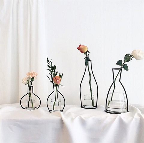 Retro Iron Line Table Flowers Vases Nordic Decoration Home Metal Plant Holder Nordic Styles Flower Vase Home Decor 8 Shapes ► Photo 1/6