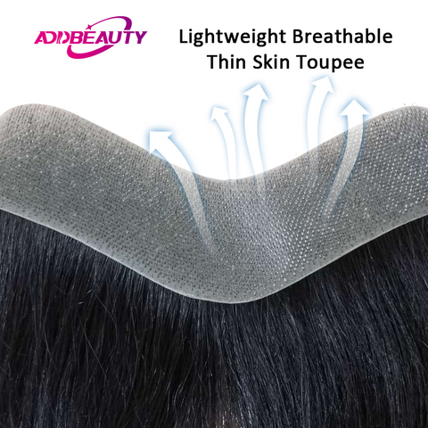 AddBeauty Thin Skin PU 0.05-0.14mm V Loop Mens Toupee Wig Indian Human Remy Hair Replacement Systems 6inch Handmade Hairpieces ► Photo 1/6