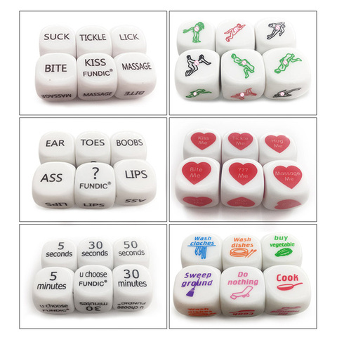 Fundic Brand 6 PCS Fun Acrylic Dice Love Dice Sex Dice Erotic Dice Love Game Funny Flirting Toy for Adult Couples Housework Dice ► Photo 1/6