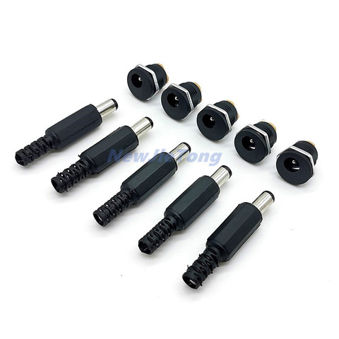 5pcs DC-022 5.5x2.5/2.1mm 12V 3A Plastic Male Plugs + Female Socket Panel Mount Jack DC Power Connector Electrical Supplies ► Photo 1/4