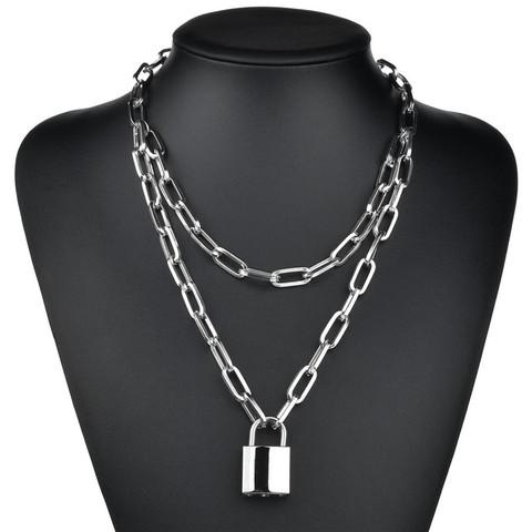 Fashion Padlock Key Cross Double layer Lock Chain necklace on neck Punk Link Chain Pendant Necklace Women Gothic Jewelry ► Photo 1/6