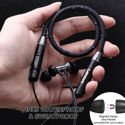 Lenovo HE05 Neckband Wireless headphones Bluetooth 5.0 Dual Stereo Bass HiFi Music With Mic ipx5 waterproof headset ► Photo 1/6