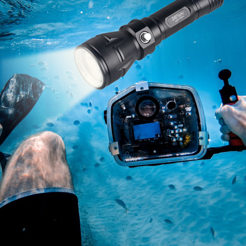 TOPCOM 10W XML-T6 LED Diving Light Professional IP68 Scuba Diving Flashlight Underwater 50m Handheld Torch Linterna With Rope ► Photo 1/6