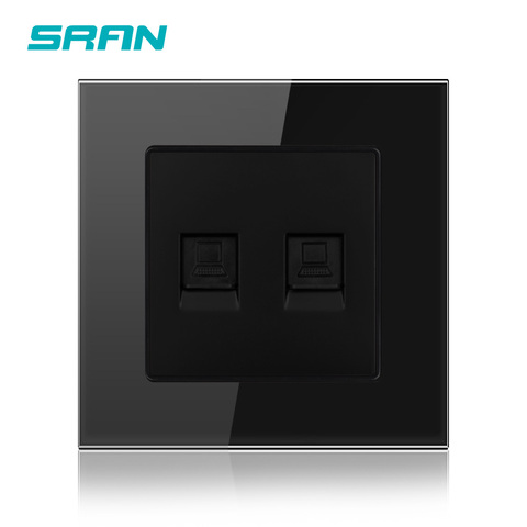 SRAN manufacture wall 2 gang computer socket 86*86mm Home decoration crystal glass panel double internet interface A601-090 ► Photo 1/1