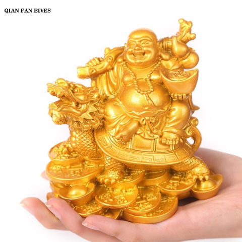 Resin God of Wealth Laughing Buddha Statue，Modern art sculpture，Chinese Home Feng Shui Dragon Turtle Decoration Figurines statue ► Photo 1/6