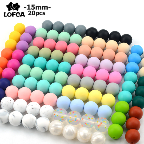LOFCA 15mm 20pcs/lot Silicone Loose Beads Safe Teether Round Baby Teething Beads DIY Chewable Colorful Teething For Infant ► Photo 1/6