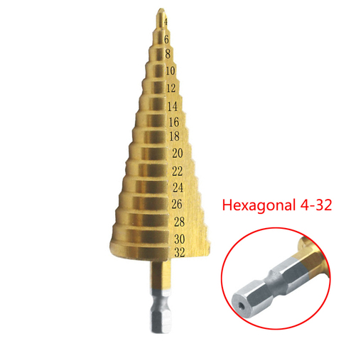 4-32 mm HSS Titanium Coated Step Drill Bit High Speed Steel Metal Wood Hole Cutter Cone Drilling Tool ► Photo 1/6