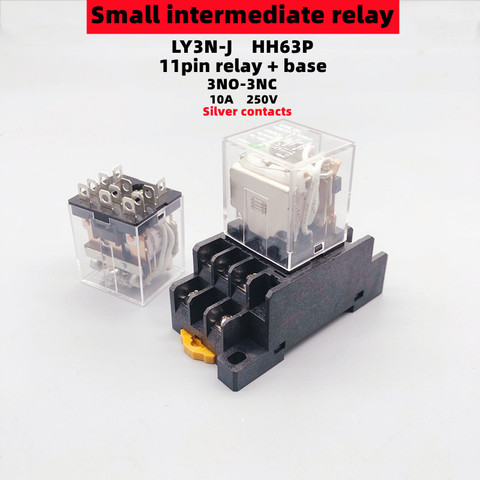 1pcs small coil general electromagnetic intermediate relay with socket base LY3NJ HH63P AC220v DC 12/24V 10A 250V silver contact ► Photo 1/6