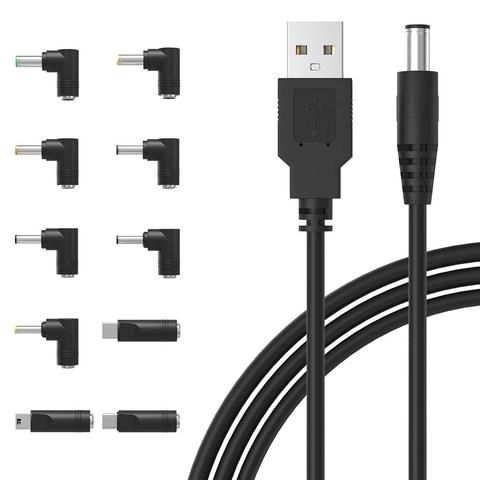 Universal 5V DC Power Cable, USB to DC 5.5x2.1mm Plug Charging Cord with 10 Connector Tips(5.5x2.5, 4.8x1.7, 4.0x1.7, 4.0x1.35, ► Photo 1/1