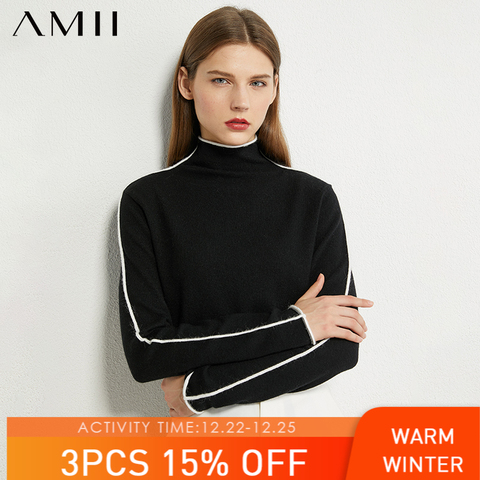 AMII Minimalism Autumn Winter Sweater For Women Causal Spliced Slim Fit Women's Turtleneck Sweaters Sweaters For Female 12040303 ► Photo 1/5