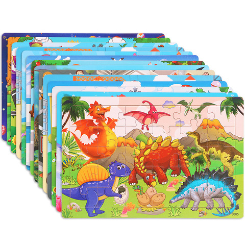 Wooden 30pcs Puzzles Children Animal Dinosaur Cartoon Plane Puzzle Baby Early Education and Intellectual Building Block Toys ► Photo 1/1