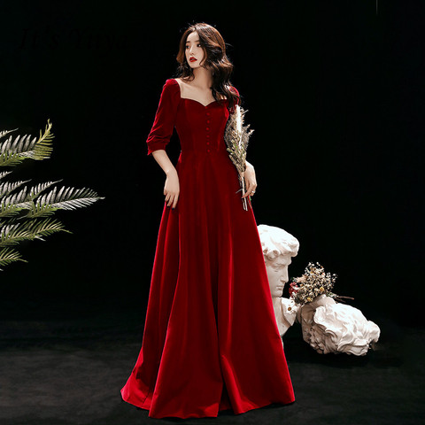 It's Yiiya Evening Dress 2022 For Women Square Collar Evening Dresses Long Velour Formal Gowns Plus Size robe de soiree LF141 ► Photo 1/4