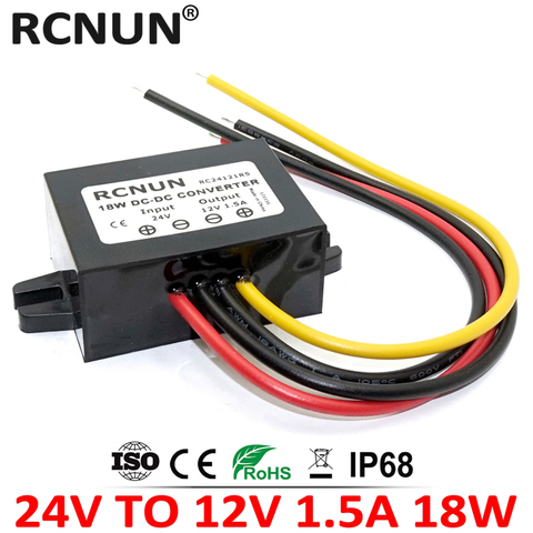 RCNUN 24 Volt to 12 Volt 18W Step Down DC DC Converter 24V TO 12V 1.5A Car Power Converters ► Photo 1/1
