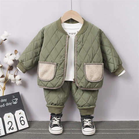 NEW Warm Coat Cute Infant Newborn Baby Girls Solid Clothes Long Pants 2pc/set Outfit Cotton Baby Boys Tracksuit Set 0-4 Years ► Photo 1/6