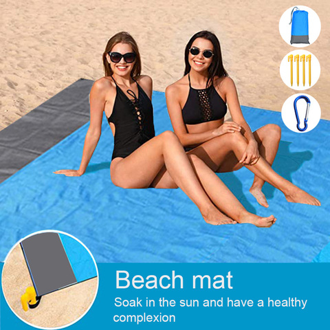 200x210CM Large Beach Mat Anti Sand-free Beach Towel Anti Sand Beach Blanket Pocket Picnic 4 Anchor Wind Prevent Sand Proof Mat ► Photo 1/6