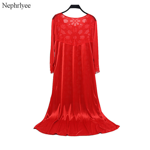 Women Sexy Lace Dress Loose Sleepwear Satin Lace Long Night Gown Solid Backless Nightdress V Neck Nightgown Homewear S00275 ► Photo 1/6