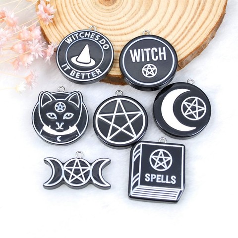 10pcs Halloween Party charms Punk flat back resin Black Moon dagger heart crystal ball spells witches for necklace pendant ► Photo 1/6