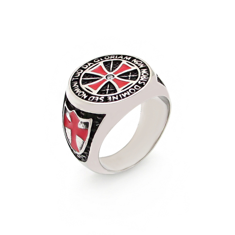 Unique 316L Stainless Steel Knights Templar Ring Custom Design Wholesale Price Shield Black Epoxy Clean Zircon Red Cross Rings ► Photo 1/6