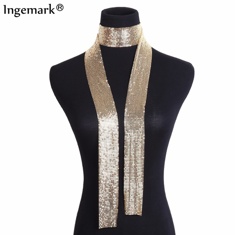 Punk Statement Aluminium Alloy Sequins Pendant Long Choker Necklace Pendant Neck Collar Necklaces for Women Fashion Jewelry ► Photo 1/6