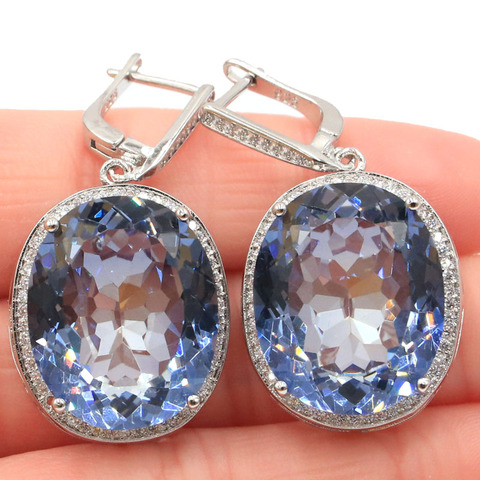 Big 17.5g Gemstone 22x18mm Fire Violet Mystic Topaz White CZ Gift Silver Earrings 40x20mm ► Photo 1/3