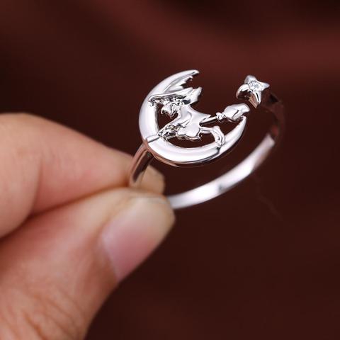 RongXing Halloween Day Punk Witch Ring Cute Moon Open Rings For Women Wedding Bands Silver Color Party Thin Ring Finger Jewelry ► Photo 1/6