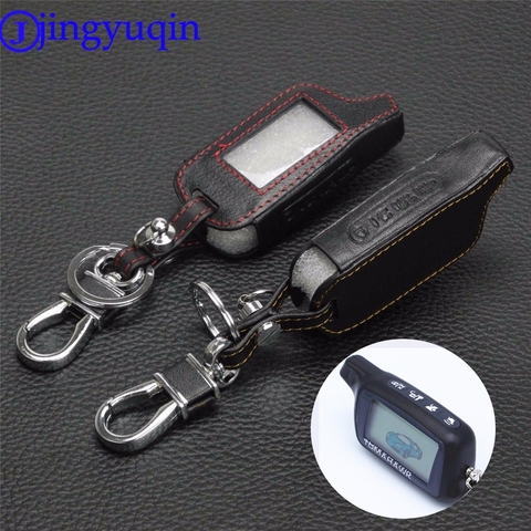 jingyuqin 4 Buttons Leather Key Cover Case X5 For Russian Version Vehicle Security Two Way Car Alarm System TOMAHAWK X5 Keychain ► Photo 1/5
