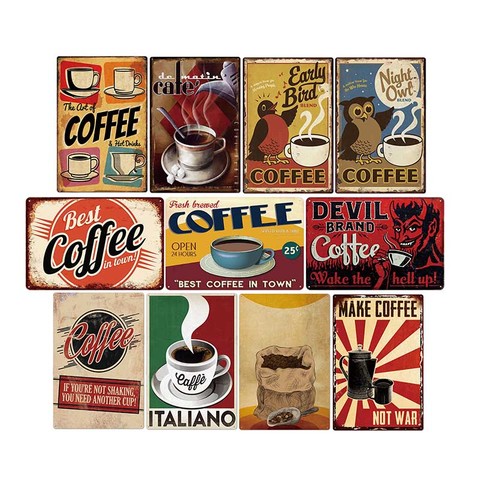 Coffee Tin Sign Vintage Metal Plaque Kitchen Coffee Bar Cafe Retro Posters Pub Wall Decorative Plates Home Decor 20*30 cm ► Photo 1/6
